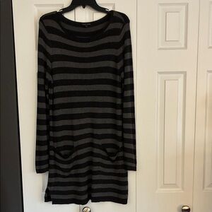 Eileen Fisher Black and Gray Striped Tunic